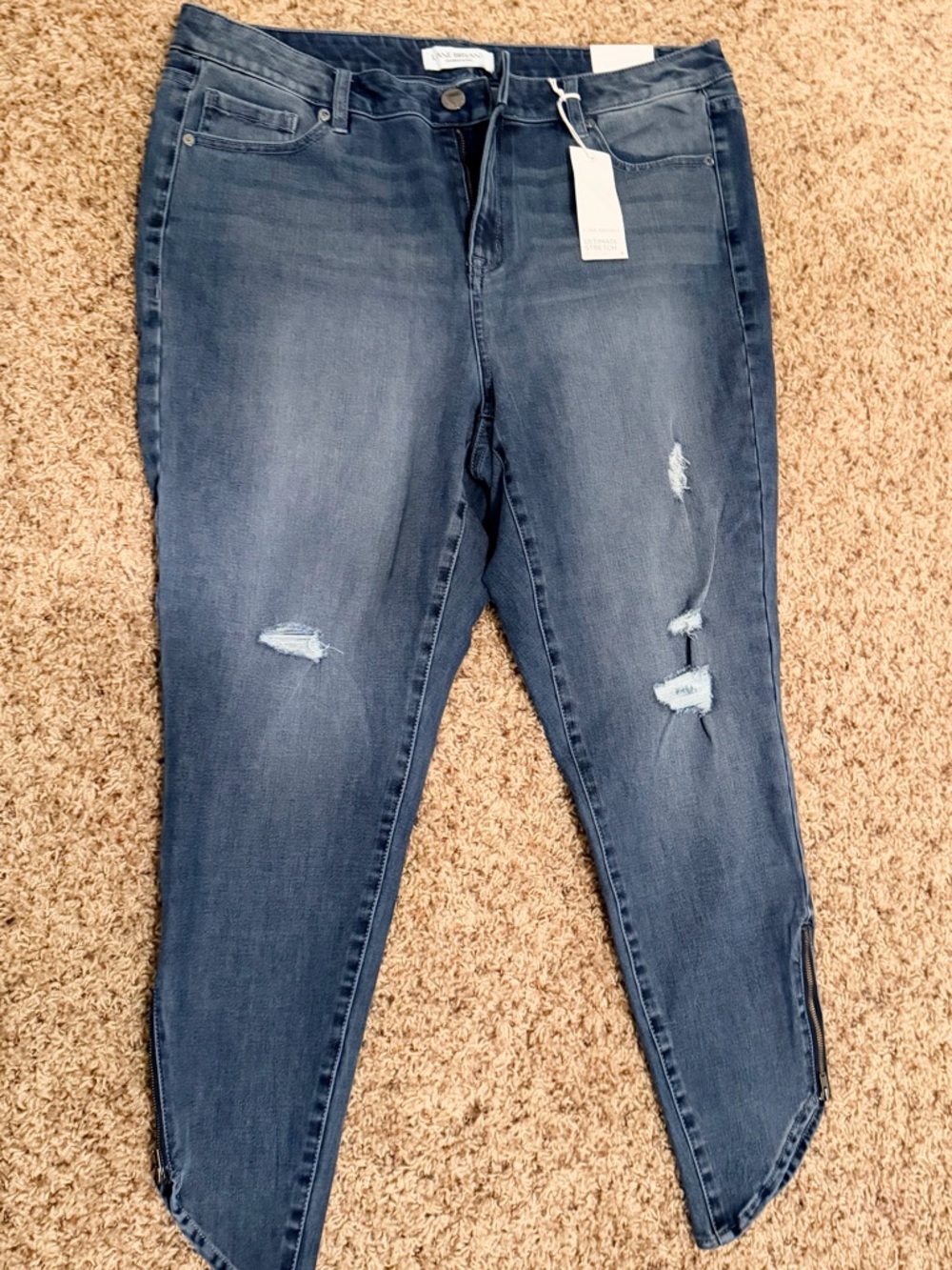Lane Bryant NWT Distressed Dark Blue Skinny Jeans with Side Zip Size 16 Ultimate